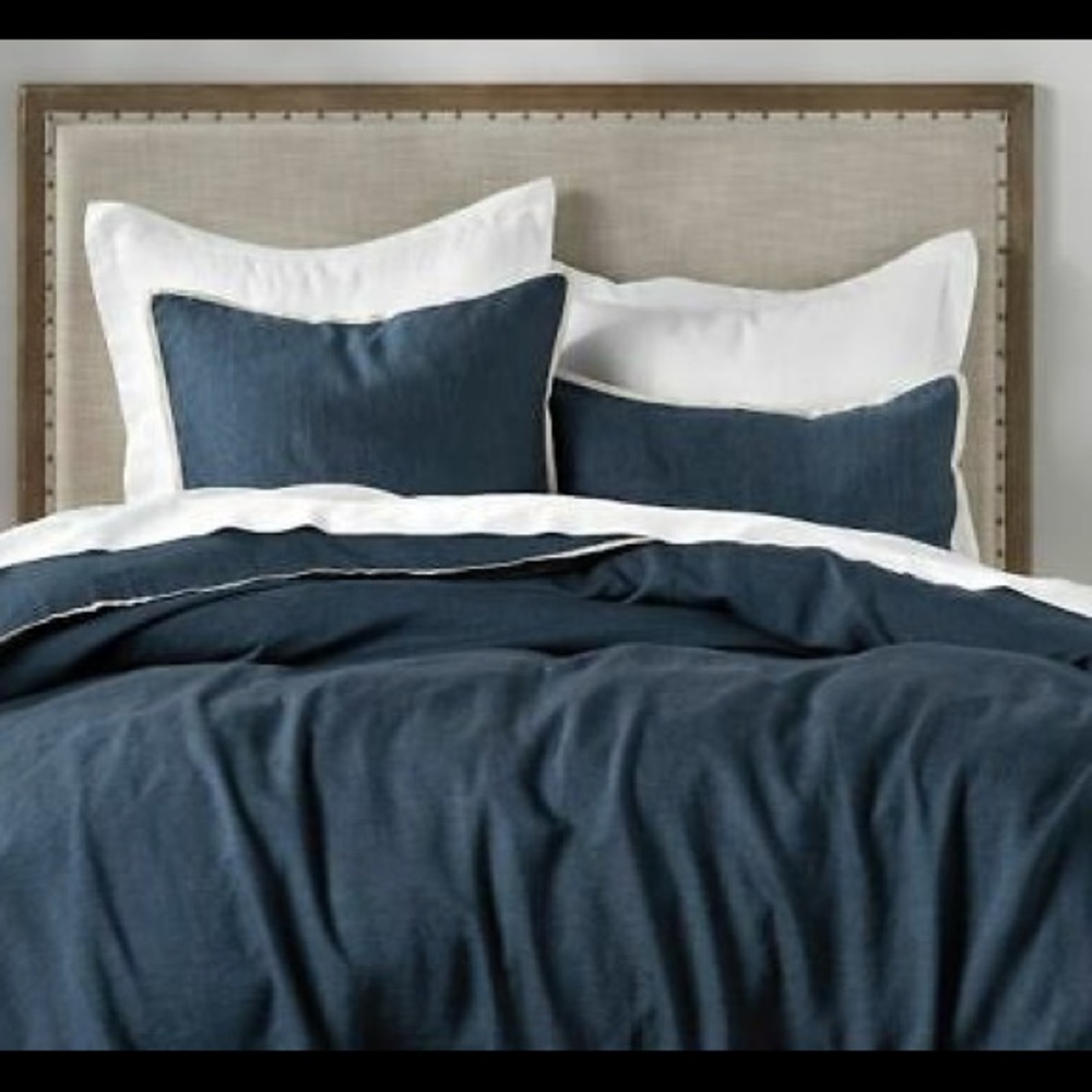 Pottery Barn Linen Shams King Blue Duotone 2, NWT - Picture 1 of 4